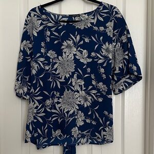 West Kei Navy Floral Tie-Front Blouse